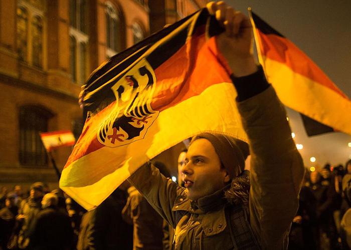 Members of German anti-Islamic group Pegida at a demonstration